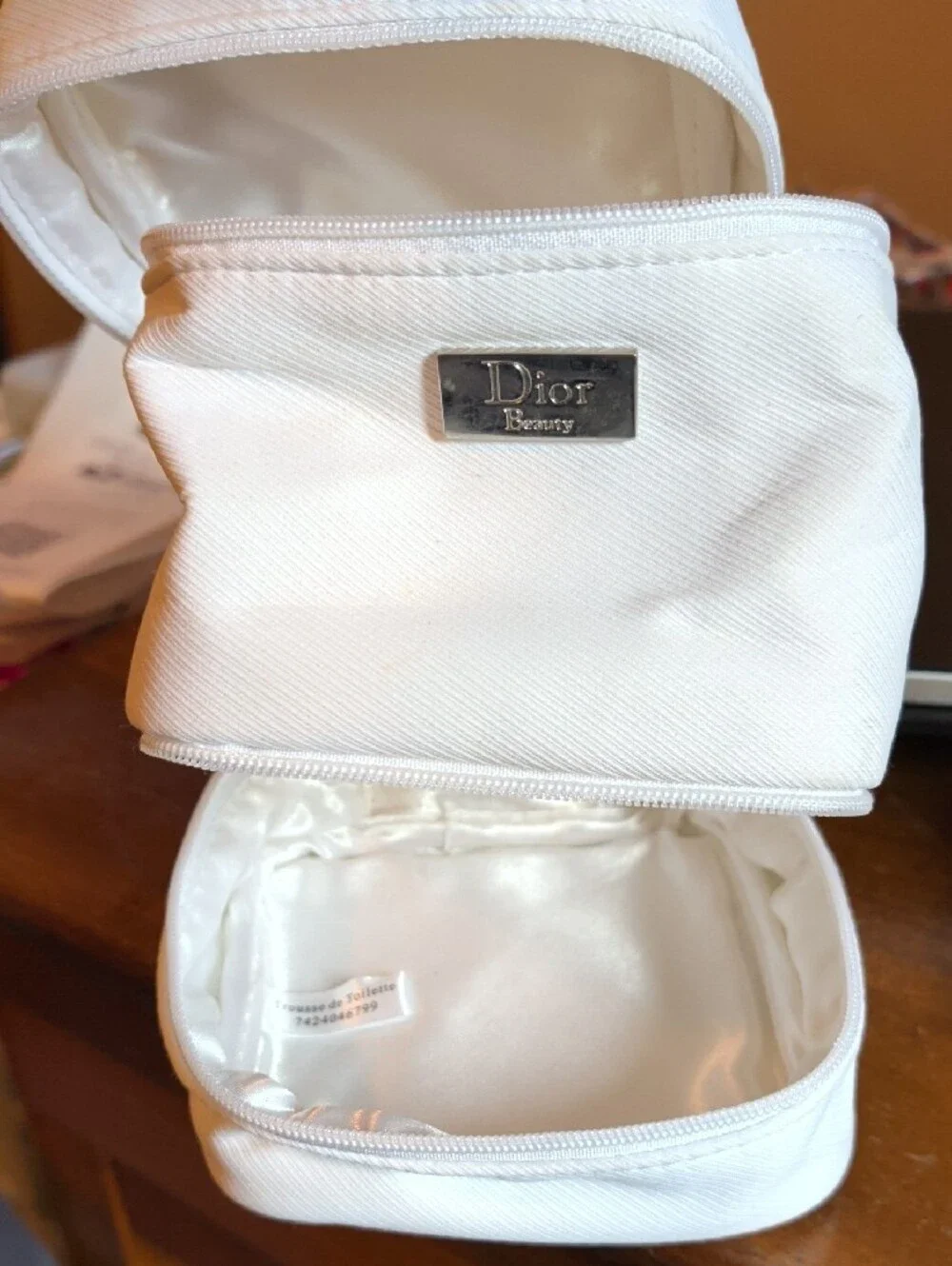 Dior Beauty White Woman's Small Toiletry Pouch with Metal Logo